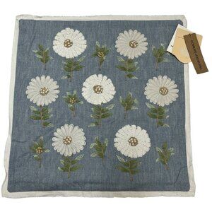 The Home Throw Pillow Covers Floral Daisy 18x18 Embroidered Textured Cotton Boho